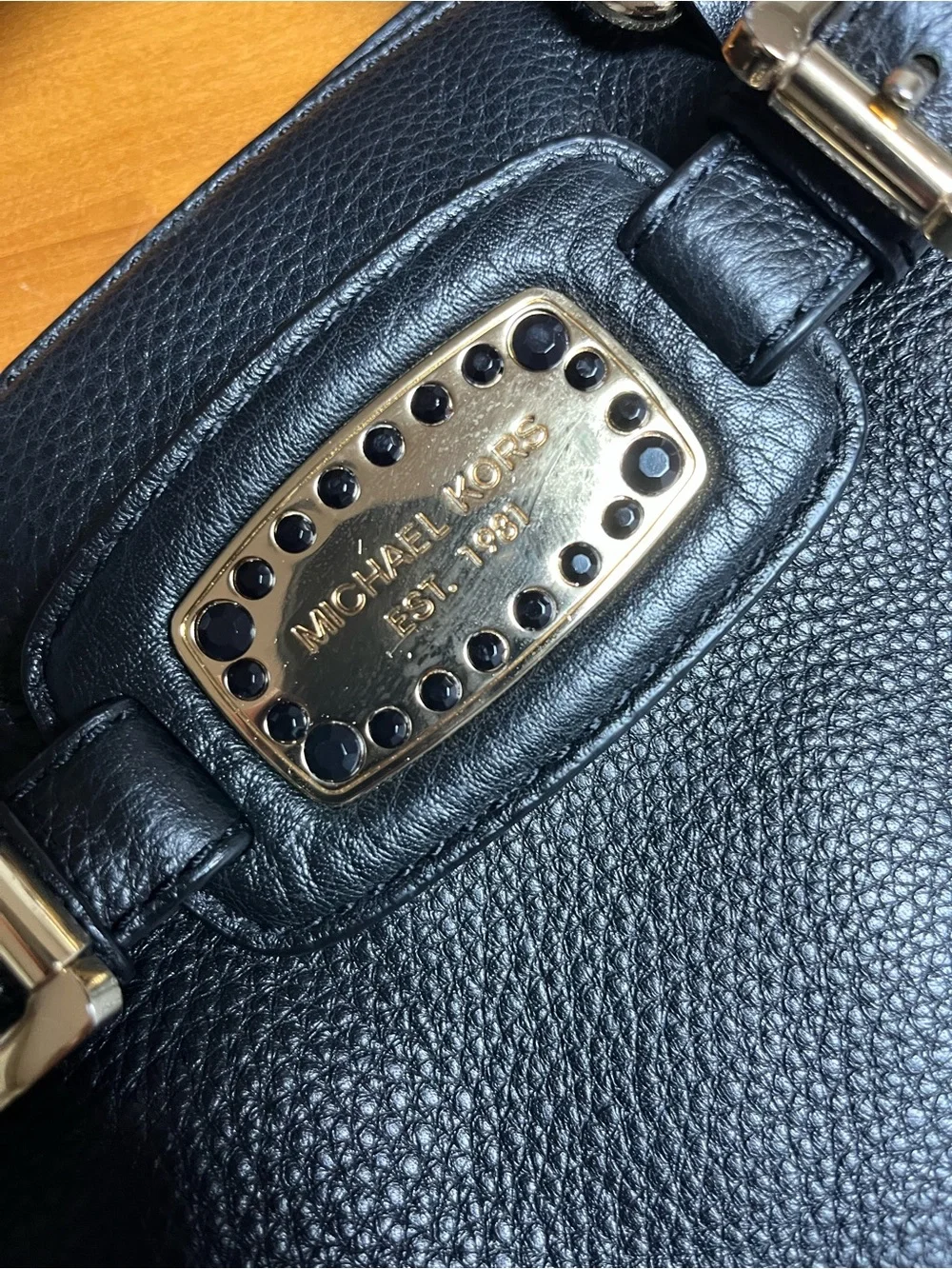 Michael Kors Hamilton Metallic Black Leather Tote Bag - Women Purse